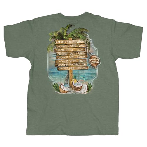 OLD GUYS RULE T-Shirts for Men, Weather Station - Birthday, Holiday, Retirement Gift for Dad, Grandpa, Husband - Novelty Graphic Tee for Beach Lovers, Tropical Vacation (Heather Green, XX-Large)