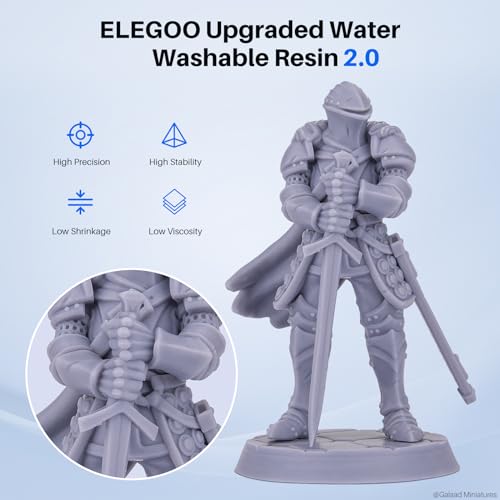 Image of ELEGOO Upgraded Water Washable Resin 2.0, 3D Printer Resin with Low Viscosity and High Precision, 405nm Rapid UV-Curing Photopolymer Resin, 3D Resin for LCD /DLP 3D Printing, Grey 2000G