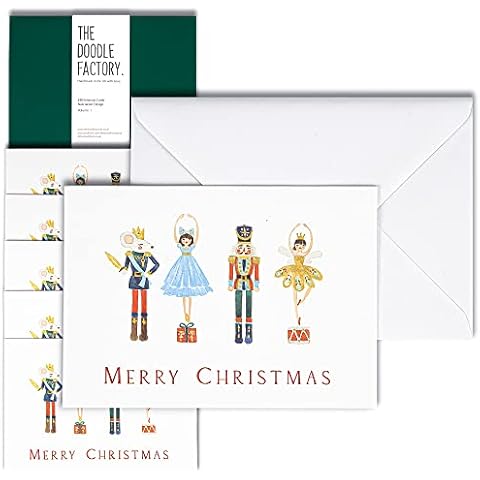 20 Nutcracker Christmas Cards and Envelopes Box Set - Eco Friendly, Made in UK, 100% Recyclable -Designed for Women, Men and Children by The Doodle Factory Cover