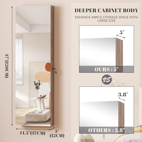Image of Vlsrka 47.2 inch LED Jewelry Cabinet, Wall Mounted Jewelry Mirror Organizer