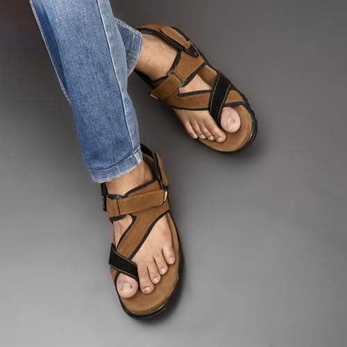 Image of Centrino Men's Sandals | Stylish Strap Sandal with Grip Insole | Adjustable Velcro Strap | Cushioned Footbed | Rubber Sole| Comfortable Casual Footwear for Office, Travel & Walking (9584)