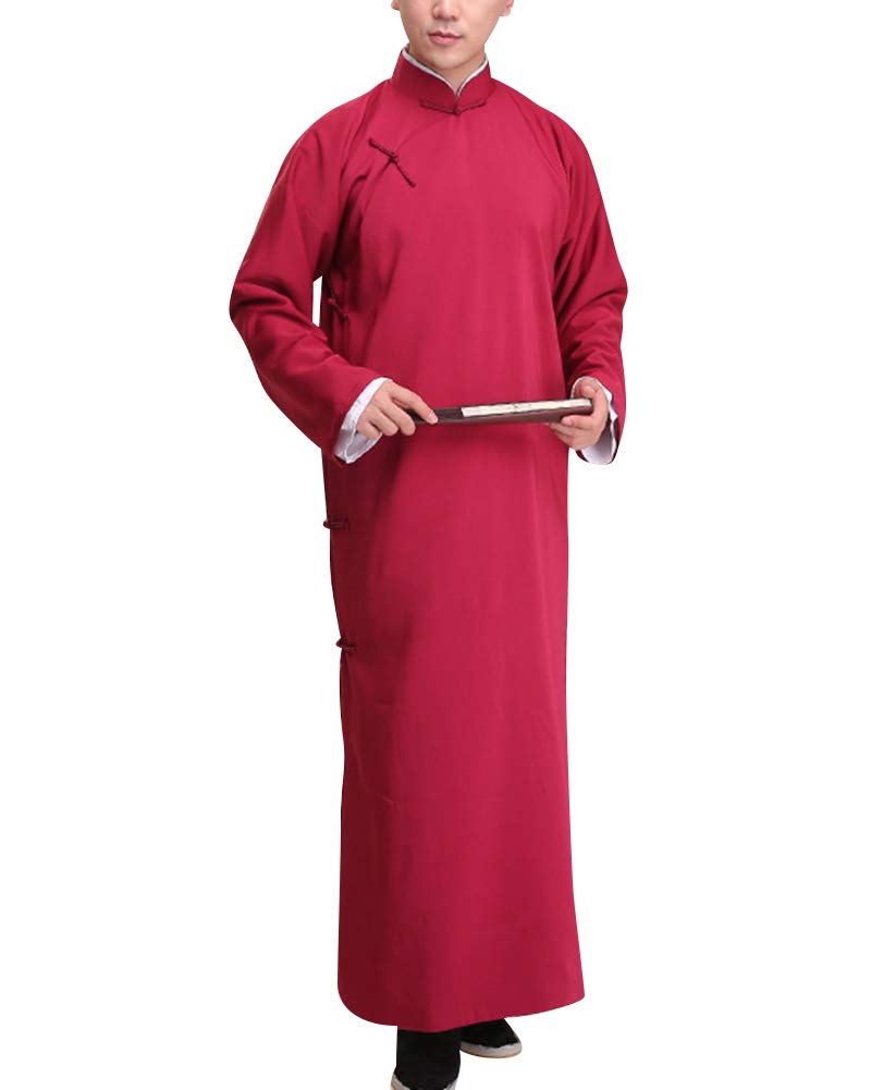 Penggenga Men's Wine Red Chinese Dress Tang Suit Traditional Clothing Long Robes Shirt Cheongsam Clothing Xs