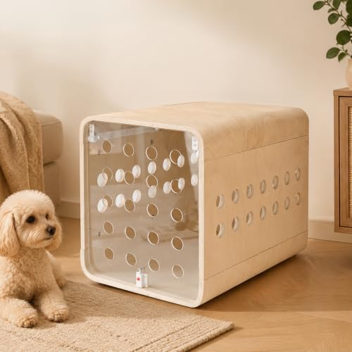 Modern Dog Crate Furniture, Medium Kennel for Indoor Use with Flip-Up Hidden Acrylic Door, Wood Pet End Side Table Cage, Ventilated Dog House for Small & Medium Breeds