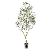 LYERSE Faux Olive Tree 8ft (96') - 8ft Tall Fake Olive Silk Tree for Modern Home Office Decor - Artificial Olive Tree Indoor with Natural Wood Trunk and Lifelike Fruits