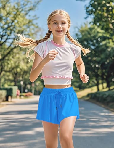 Image of BOOPH Girls Flowy Shorts Kids Athletic Butterfly Shorts with Pockets 2-in-1