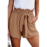 YUZIBAO Womens High Waisted Paper Bag Shorts Ruffle Elastic Waist Bowknot Belted Summer Casual Short