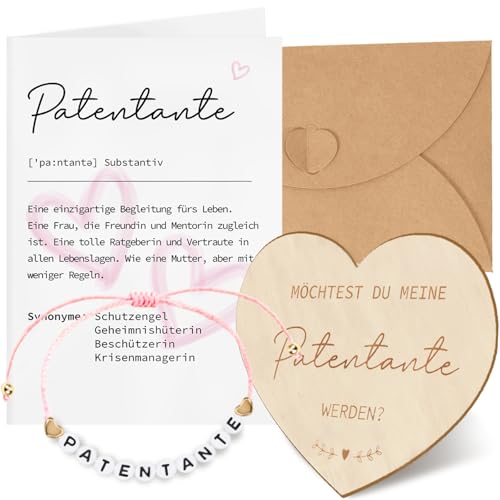 Cadimus Patentante Fragen Geschenk Fragen Karte Holz Möchtest du Meine Patentante Werden Definition Karte und Umschläge Armband mit Alphabet Geschenke für Taufpatin