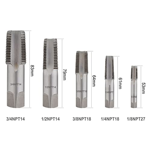 Gunpla NPT Rohrgewindebohrer Set Form C-G, 5tlg. G1/8, G1/4, G3/8, G1/2, G3/4 Zoll, Legierter Stahl Einschnitt-Gewindebohrer, Maschinengewindebohrer Handgewindebohrer Pipe Tap Drill Bits Set