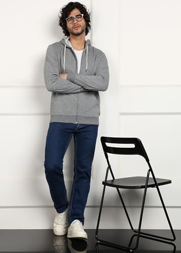 Image of Alan Jones Clothing Men's Solid Zipper Hooded Sweatshirt | Ribbed Hem, Lined Hood, Side Pockets, Durable Zip | Multiple Colors
