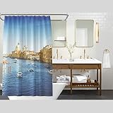 Gualiy Rideau Douche Tissu Polyester, Rideau Douche Anti Moisissure Tissu Lac et Bâtiments Rideaux Douche 120x180CM