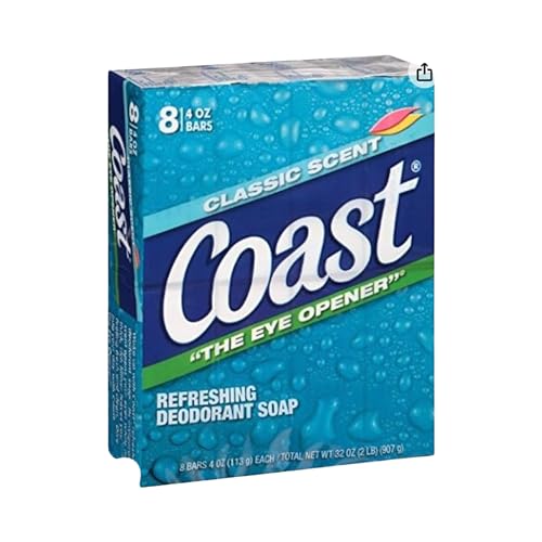 Coast refreshing deodorant bar soap, classic scent, 4 oz, 8 bars pack of 2
