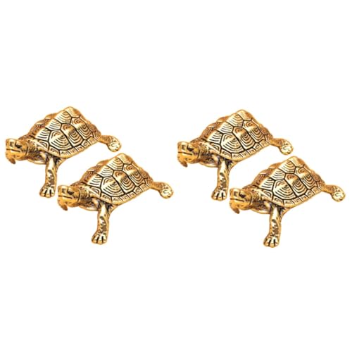 Tortue en laiton massif style rétro : lot de 4 ornements de bureau au fini artisanal d'exception