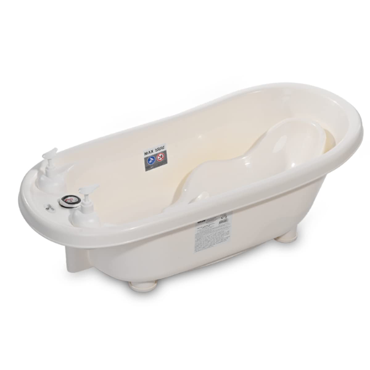 Lorelli - Bañera con Patas para Bebé 88cm con Termómetro y reductor - Con tubo para desaguar y ventosa para mayor seguridad - Incluye 2 botellitas para jabon