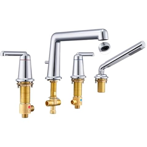 Tub Faucet Set, Roman Bathtub Faucet Set with Valve and Diverter, Brass Vintage Bath Faucet for Tub, Widespread 4 Hole 2 Handle, Classic High Flow Tub Filler with Sprayer, Chrome Cover