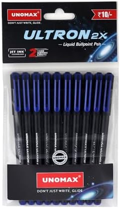 UNOMAX Ultron 2X Ball Pen - Set of 10 (Jet Blue) | Unleash the Art of Writing with Elegance | Matt Finish Body | 0.7mm Tip Size for Superior Precision | Jet Ink Technology for Effortless