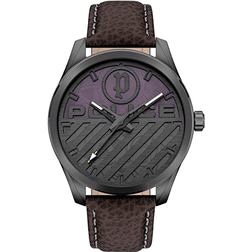Montre Police Quartz Homme en Cuir Marron PEWJA2121402 Haute Qualité