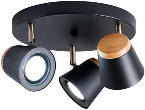 TeHenoo 3-Light Directional & Spotlight,Matte Black and Wooden Finish Semi-Flush Mount for hallways, bedrooms, Foyer, Kitchen, Living Room