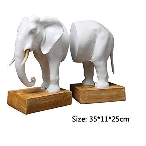 Wsimei Elephant Bookends For Shelves Decorative, Animal Statue Decorations Bookshelves For Bedroom, Crafts Desktop Ornaments,White #TOP5