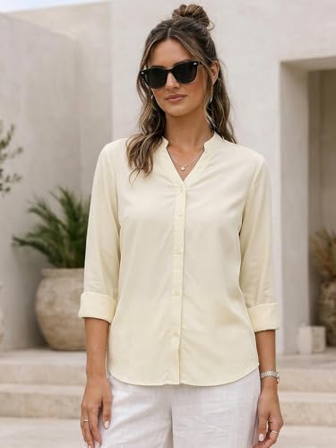 Image of Urbano Fashion Women's Modal Viscose Full Sleeve Regular Fit Casual Solid Shirt with Mandarin Collar