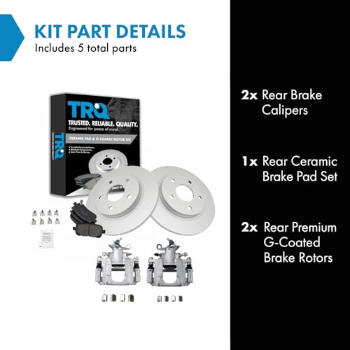 Image of TRQ Rear Brake Pad and Rotor Set Ceramic G Coated Rotors Calipers