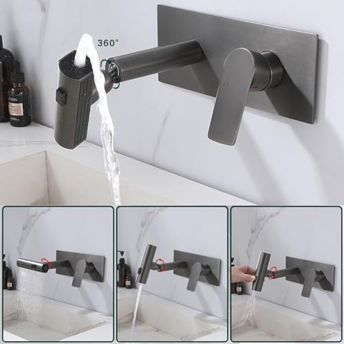Mitigeur de lavabo mural 3 modes avec robinet cascade et boîtier encastré - 5