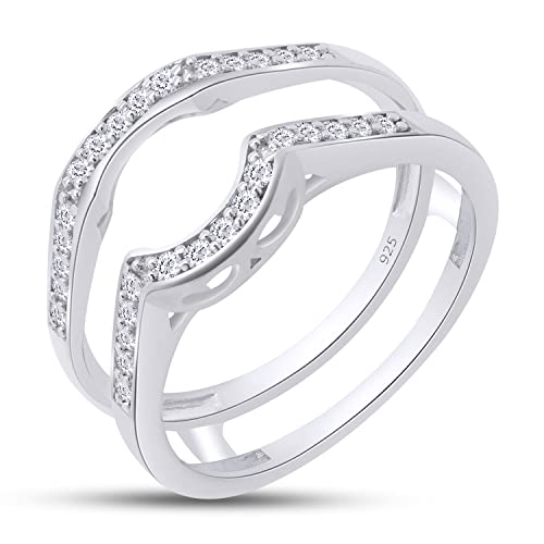 SAVEARTH DIAMONDS 1/4 ct t.w Round Cut Lab Created Moissanite Diamond Wedding Band Enhancer Guard Ring For Women In 14K Gold Over Sterling Silver(VVS1 Clarity 0.25 Cttw)