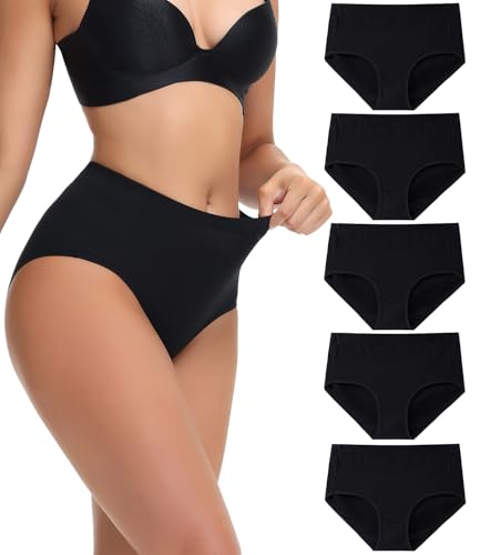 Image of wirarpa Women's Cotton High Waisted Underwear Full Coverage Cotton Brief Panties 5 Pack