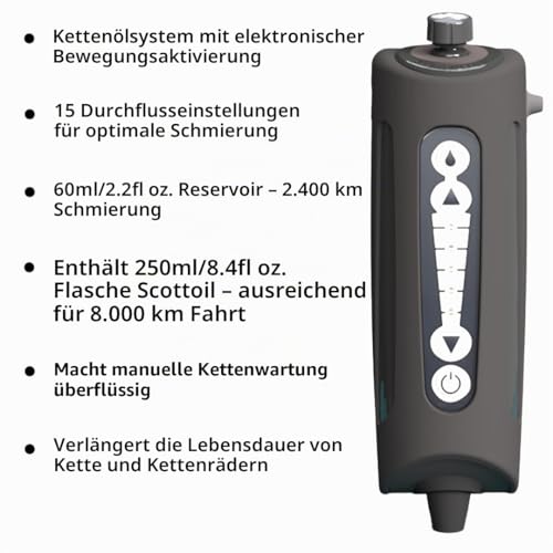 Scottoiler xSystem 3.0+ Elektronischer Kettenöler mit Bluetooth-App-Steuerung inkl. All Climate Biologisch abbaubares Scottoil Grün