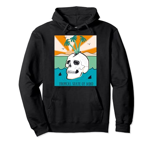 État d'esprit Funny Skull Beach Shark Palm Tree Sun Tropical Sweat à Capuche
