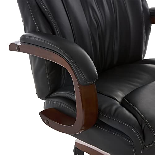 La-Z-Boy Edmonton Big And Tall Executive Office Chair With Comfort Core Cushions, Solid Wood Arms And Base, Waterfall Seat Edge, Bonded Leather, Big & Tall, Black #TOP5