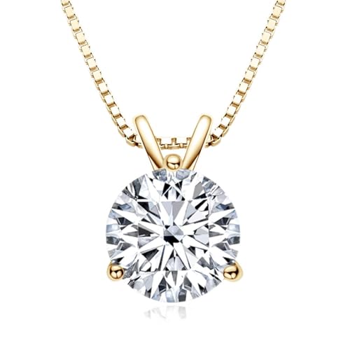 1-3 CT Moissanite Necklace for Women, Solitaire Lab Imitation Diamond Pendant, 18K White Gold Plated D Color Round Cut 925 Sterling Silver Necklace, GRA Certified, 18+2 inch Box Chain