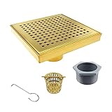 Bernkot Square Shower Drain 6" Brushed Gold 304 Stainless Steel with Removal Drain Cover Hair Strain