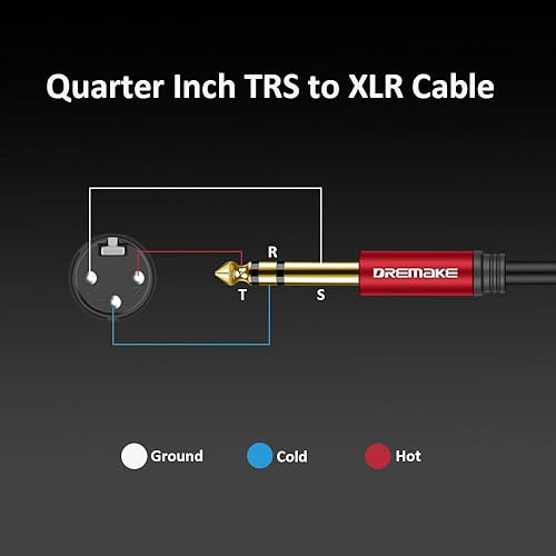 Miniatura 5 de DREMAKE Cable de audio XLR equilibrado de 10 pies a 14, Jack de 0.250 in (14 pulgada) TRS macho a XLR hembra Cable de micrófono de interconexión de