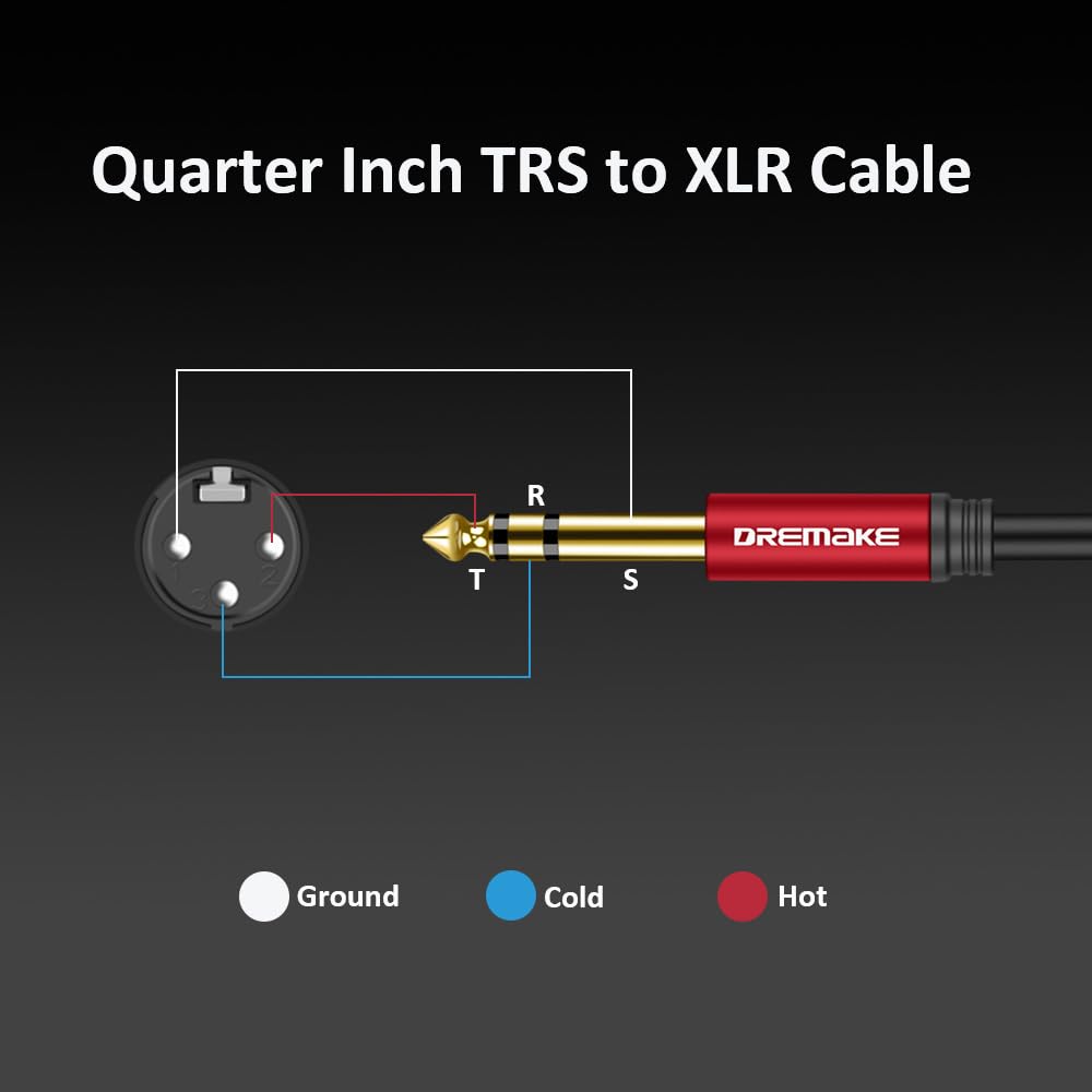 Cable TRS estéreo de 6,35 mm de 6,35 mm a XLR de micrófono equilibrado macho a macho, cable de conexión de audio para altavoces, amplificador