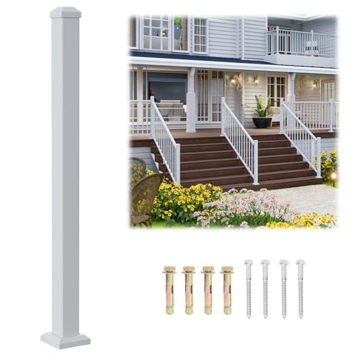 Image of Egadis 1 Pack 42 in.x 2.56 in. x 2.56 in. Deck Railing Post with Screws, Aluminum Railing Post, White Outdoor Textured Powder-Coat Finish Stair Post for Decks, Porches & Balconies (1 Post)