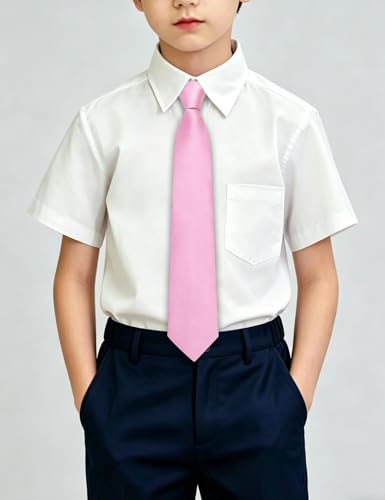 Image of Hi-Tie Pretied Boys Ties Solid Color Kids Adjustable Necktie Lapel Pin Clip Set Age 8-12 Wedding School Graduation