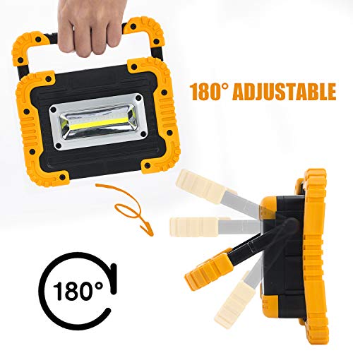 2 COB 1500LM Rechargeable LED Work Light, Waterproof Job Light with Power Bank, Portable Floodlight for Job site Lighting, Car Repairing, Outdoor with Warning Mode (Yellow/2 Pack) - Thumbnail 5
