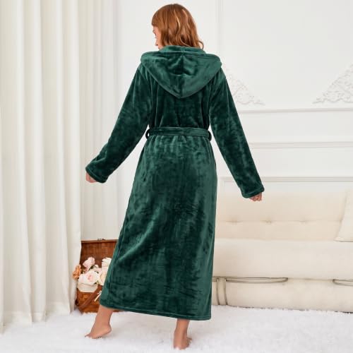 Image of RONGTAI Womens Robes Plush Fleece Hooded Bathrobe Thick Nightgown with Pockets Fluffy Sleepwear