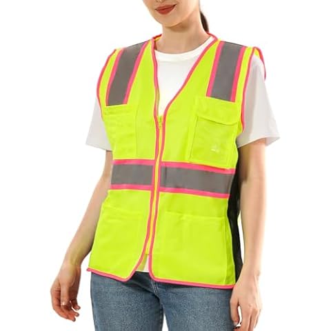 SKSAFETY Safety Vest For Women, Class 2 High Visibility Security Drawstring waist Vest with Zipper, Hi Vis Vest with Reflective Strips, ANSI/ISEA Standard, Construction Work Vest(Lime/5XL) Cover