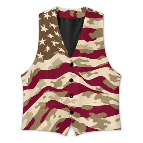 U.S Flag with Desert Camouflage Men's Suit Vest Slim Fit Business Dress Party Pattern Waistcoat Vest Top3
