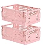 Confezione da 2 cestini piccoli for organizzare casse di stoccaggio Cassette pieghevoli impilabili in plastica Cassette di stoccaggio pieghevoli in plastica Mini scatola di immagazzinaggio pieghevole