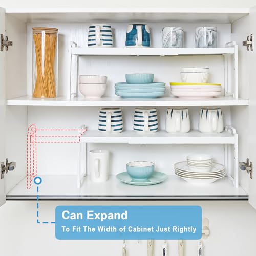 Image of 3 Pack Kitchen Cabinet Organizer Shelf, Stackable Expandable Shelves Organizers For Kitchen Cabinet Countertop Storage, Adjustable Counter Cupboard Pantry Organizer Shelf Rack Stand, Length:25.5 Inch