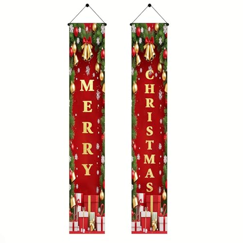 BlissYard Christmas Door Banner 12x71 Inch Merry Christmas Porch Hanging Indoor Outdoor Holiday Decorations Front Door Vertical Banner