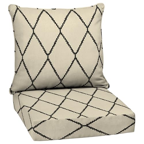 Image of Arden Deep Seat Outdoor Chair Cushion Set, 24 in x 24 in, Weather-Proof, Rain-Proof, Fade Resistant Patio Cushion Set for Chair, Sofa, and Couch Tan Diamond Trellis