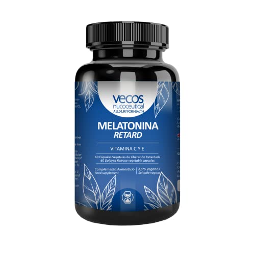 Melatonina Pura de Liberación Retardada para Dormir Bien toda la Noche - Ayuda a Regular el Ciclo Natural del Sueño - Efecto Inmunoestimulador - Propiedades Antioxidantes - 60 cápsulas