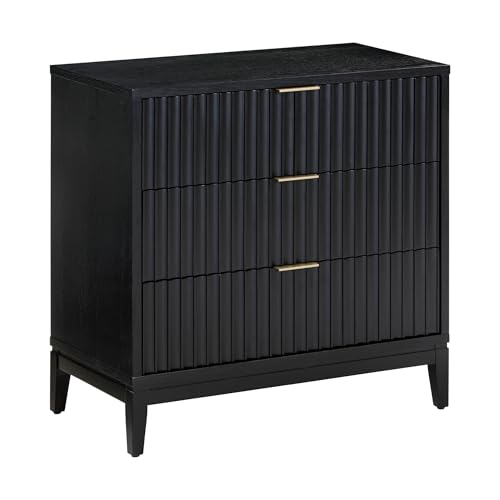 Image of Nathan James Jasper 3 Drawer, Bohemian Fluted, Solid Wood for Nursery, Small Dresser for Bedroom, Black Oak