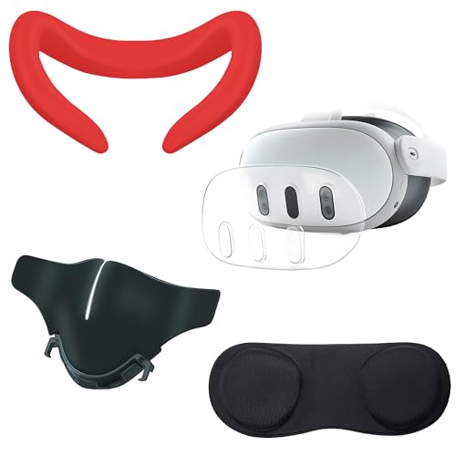 Image of TNE Face Cushion Cover, Thumbstick Caps, Lens Pad for Oculus Quest 2 | Silicone Face Mask, Controller Thumb Grips, Lens Dust Protector Accessories for Virtual Reality Gaming VR Headset (Red)