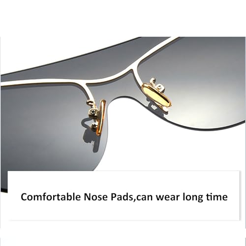 bullabulling Fashion Y2k Polarized Sunglasses Women One Piece Vintage Punk Metal Frame Rimless Oversized Shades UV4004