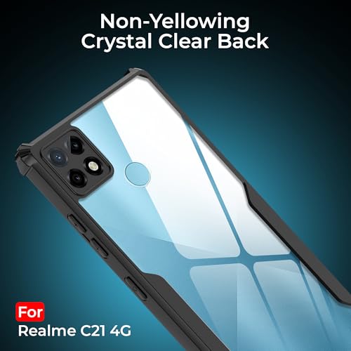 Image of A rtistque Clear Hard Transparent Acrylic Armor Back Cover Case for Realme C21 | Shockproof TPU Edge Protection | Slim Protective Design | Realme C21 Back Cover - Black