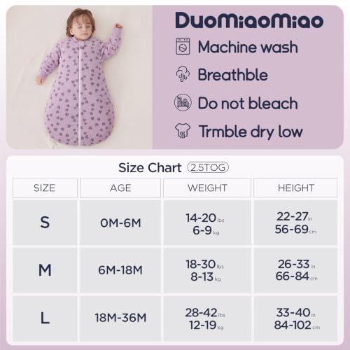 Image of Duomiaomiao 2.5 TOG Baby Sleep Sack 100% Cotton Winter Long Sleeve Baby Wearable Blanket, Super Warm Quilted Comfy Toddler Sleeping Sack